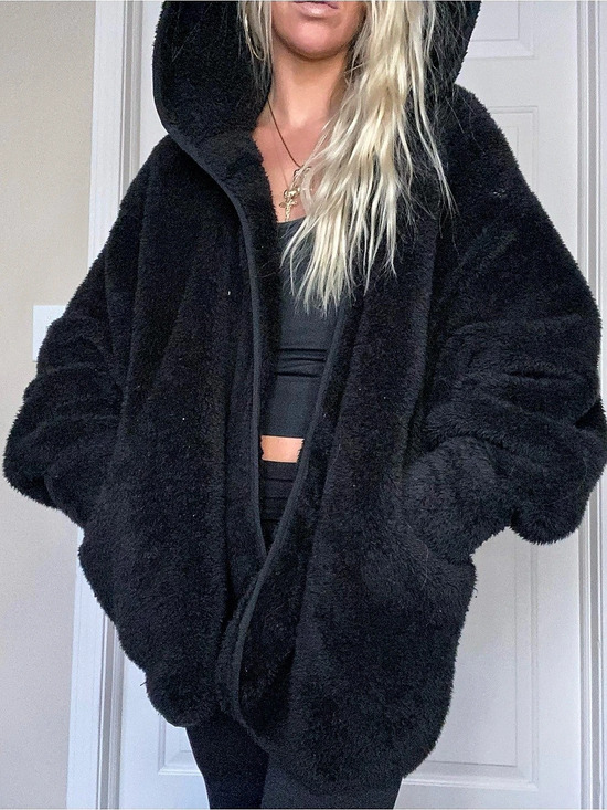 Forever 21 Jackets & Blazers - Black Oversized Teddy Hooded Jacket